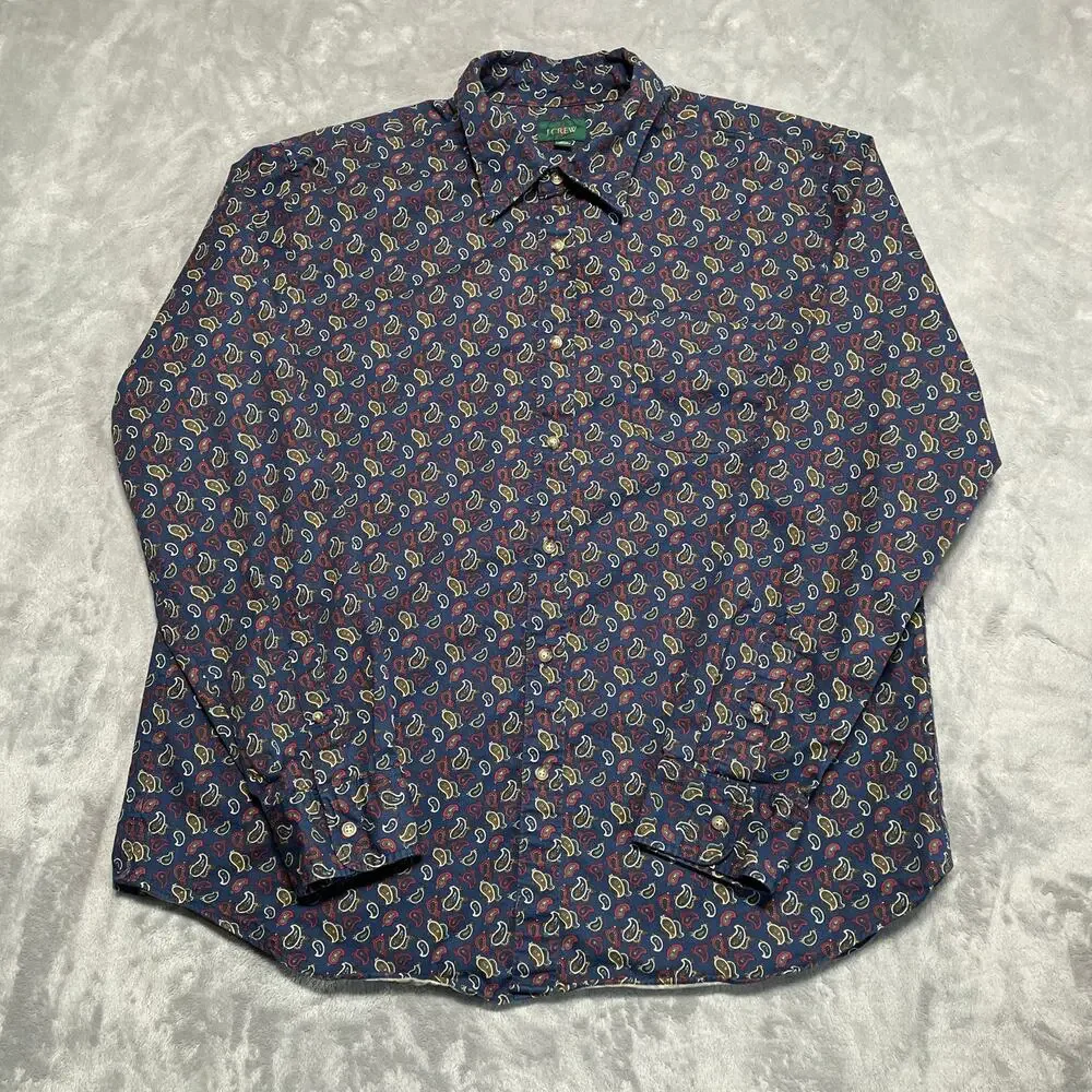 J Crew Oarsman Shirt Mens Large Blue Paisley Classic Preppy Academia Casual